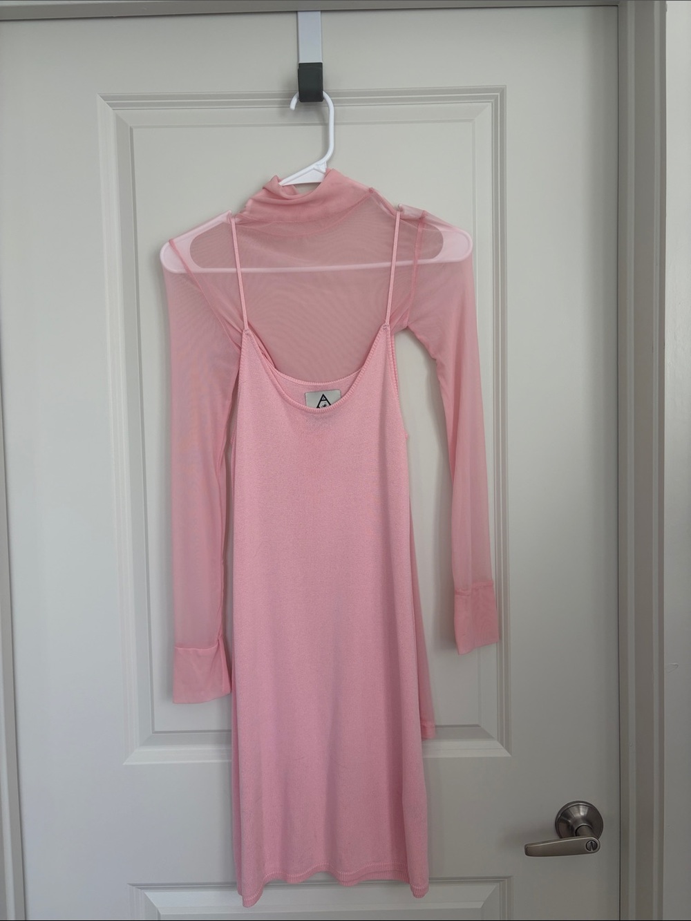 UNIF Soft Pink Mesh Slip with Overlay Dress